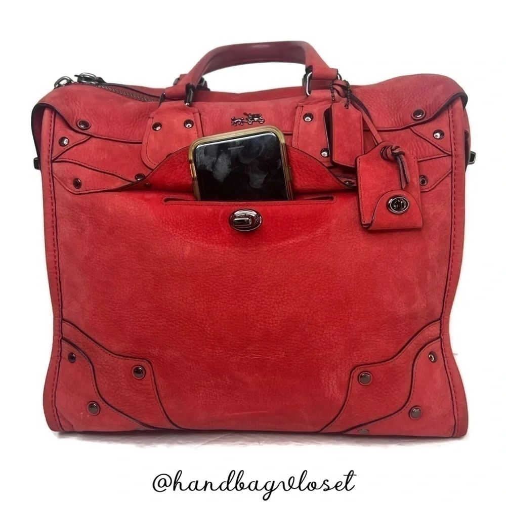 Coach Elevated Rhyder 33 Red Pebbled Suede Leather Shoulder Bag